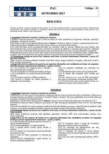 Examen de Biología (PAU de 2013)