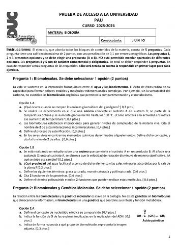 Biología – EBAU Islas Canarias (2026)