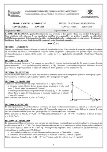 Examen de Física (PAU de 2018)