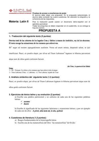 Examen de Latín II (PAU de 2011)