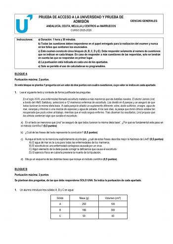 Ciencias Generales – PEvAU Andalucía (2026)