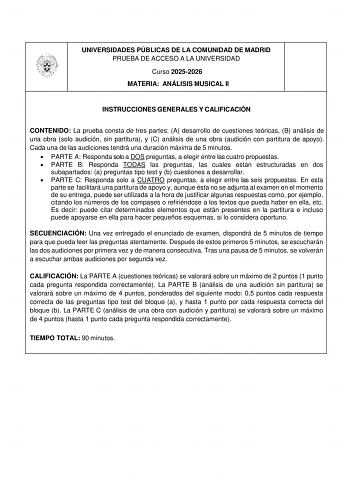 Análisis Musical – EvAU Comunidad de Madrid (2026)