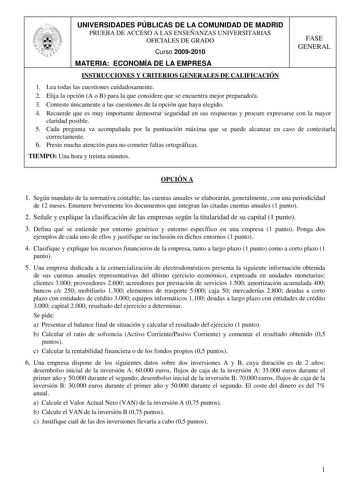 Examen de Economía de la Empresa (PAU de 2010)