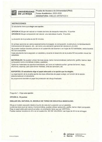 Dibujo Artístico II – EBAU La Rioja (2026)