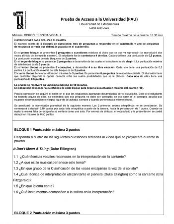Examen de Coro y Técnica Vocal (EBAU de 2025)