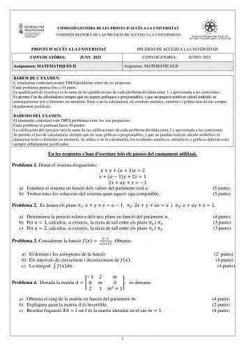 Examen de Matemáticas II (PAU de 2021)