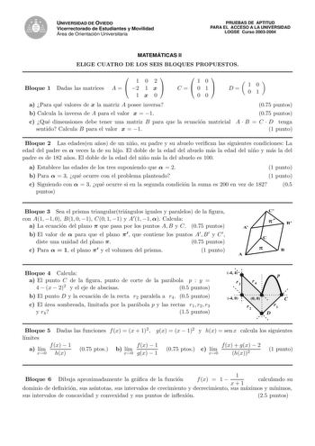 Examen de Matemáticas II (selectividad de 2004)