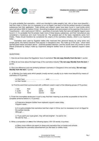 Examen de Inglés (selectividad de 2008)