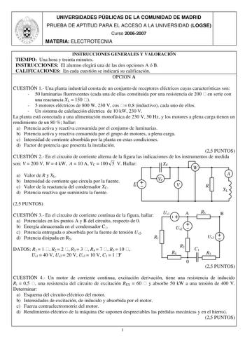 Examen de Electrotecnia (selectividad de 2007)