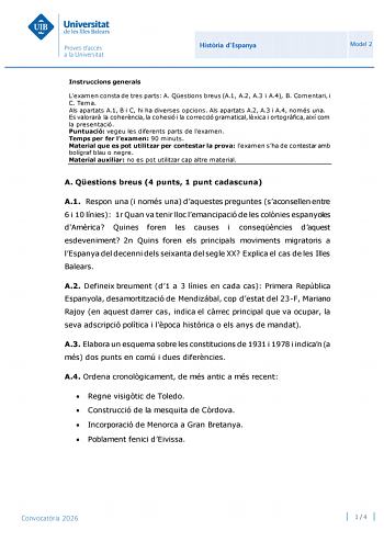 Historia de España – PBAU Islas Baleares (2026)