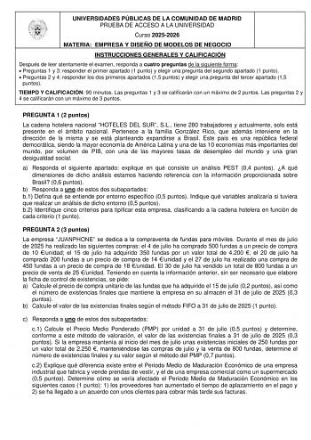 Empresa y Diseño de Modelos de Negocio – EvAU Comunidad de Madrid (2026)