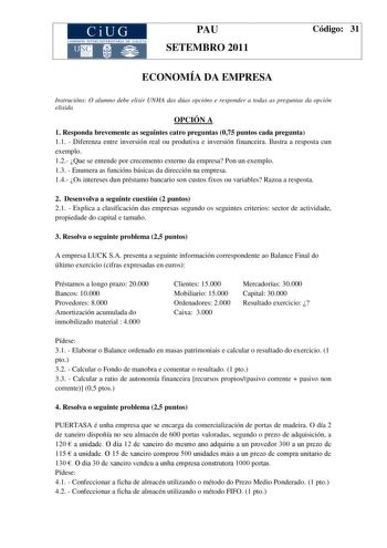 Examen de Economía de la Empresa (PAU de 2011)