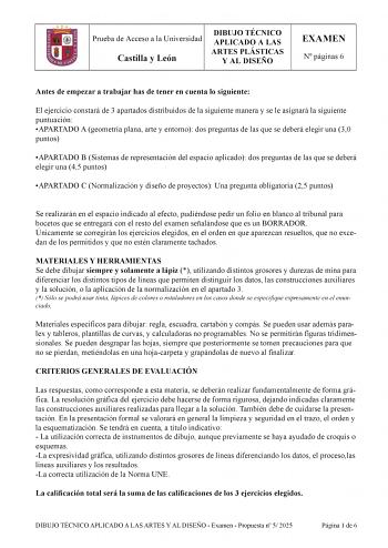 Examen de Dibujo Técnico Aplicado a las Artes Plásticas y al Diseño II (EBAU de 2025)