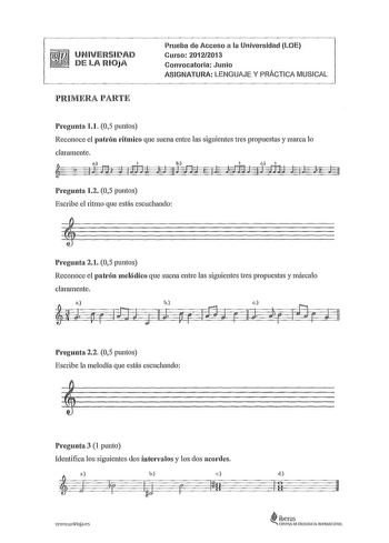 Examen de Lenguaje y Práctica Musical (PAU de 2013)