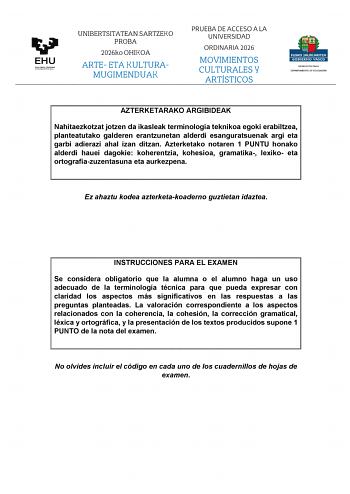 Movimientos Culturales y Artísticos – EAU País Vasco (2026)