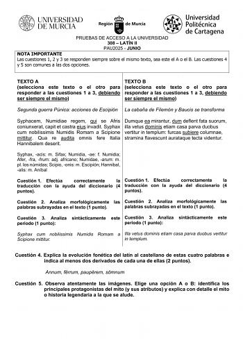 Examen de Latín II (EBAU de 2025)
