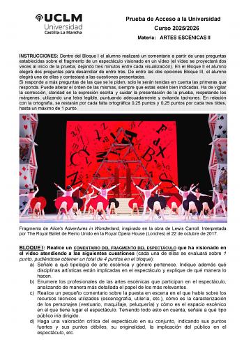 Artes Escénicas – EvAU Castilla-La Mancha (2026)