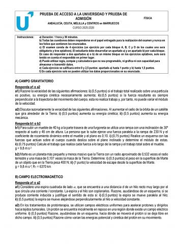 Física – PEvAU Andalucía (2026)