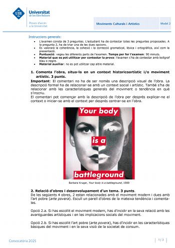 Examen de Movimientos Culturales y Artísticos (PBAU de 2025)
