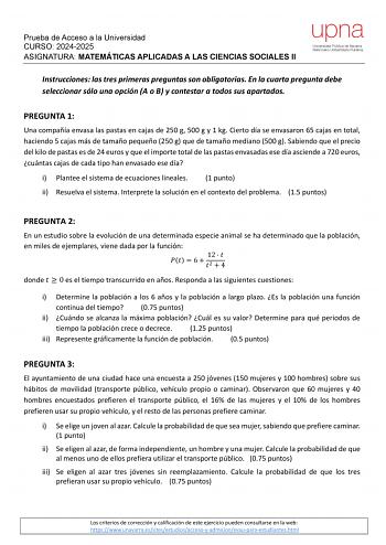 Examen de Matemáticas Aplicadas a las Ciencias Sociales (EvAU de 2025)