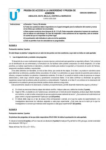 Ciencias Generales – PEvAU Andalucía (2026)