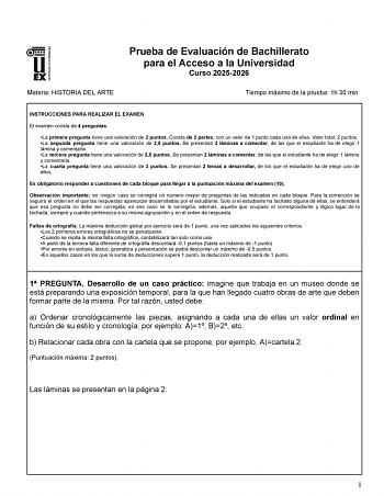 Historia del Arte – EBAU Extremadura (2026)