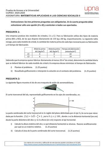 Examen de Matemáticas Aplicadas a las Ciencias Sociales (EvAU de 2025)