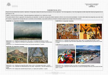 Prueba de evaluación de Bachillerato para el acceso a la Universidad EBAU CURSO 202122 FUNDAMENTOS DEL ARTE II Después de leer atentamente el examen responda a 10 preguntas a elegir entre las 20 que se proponen En las cuestiones 1 con tres preguntas y 2 con dos preguntas se debe responder todas las preguntas de una sola opción A o B TIEMPO Y CALIFICACIÓN 90 minutos Todas las preguntas se calificarán con un máximo de 1 punto El estudiante deberá indicar la agrupación de preguntas que responderá …