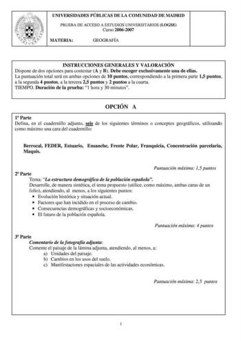 Examen de Geografía (selectividad de 2007)