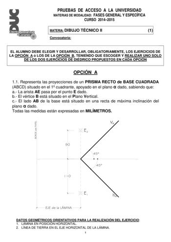 Examen de Dibujo Técnico II (PAU de 2015)