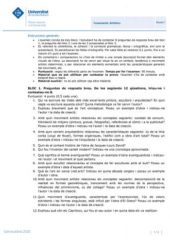 Examen de Fundamentos Artísticos (PBAU de 2025)