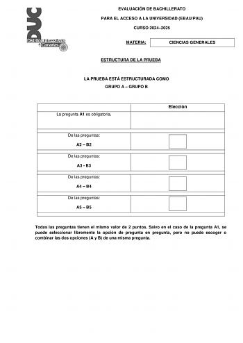 Examen de Ciencias Generales (EBAU de 2025)