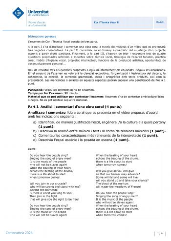 Coro y Técnica Vocal – PBAU Islas Baleares (2026)