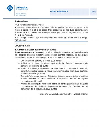 Examen de Cultura audiovisual (PBAU de 2021)