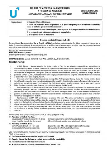 Examen de Inglés (PEvAU de 2025)