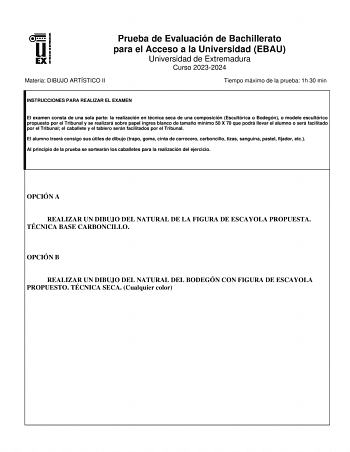 Examen de Dibujo Artístico II (EBAU de 2024)