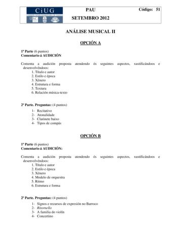 Examen de Análisis Musical (PAU de 2012)