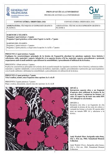 Técnicas de Expresión Gráfico Plástica – PAU Comunidad Valenciana (2026)