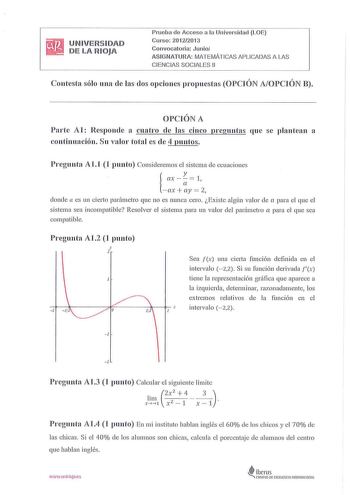 Examen de Matemáticas Aplicadas a las Ciencias Sociales (PAU de 2013)