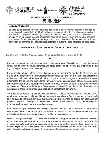 Examen de Portugués (EBAU de 2025)