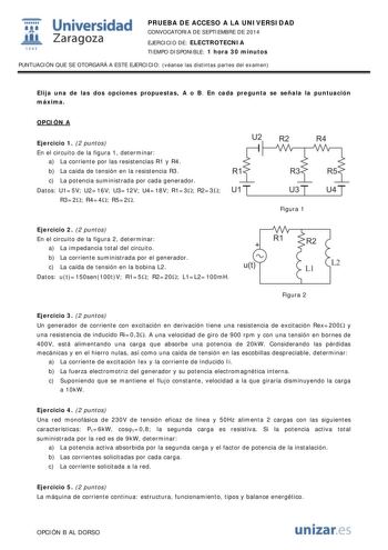 Examen de Electrotecnia (PAU de 2014)