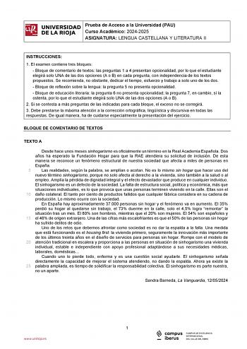 Examen de Lengua Castellana y Literatura (EBAU de 2025)