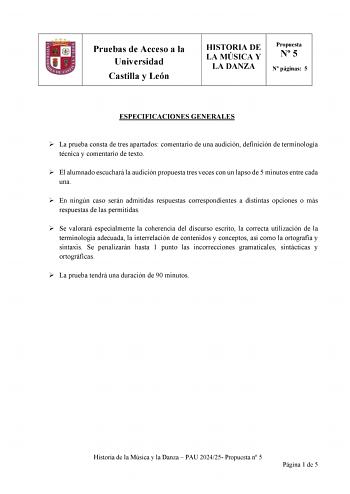 Examen de Historia de la Música y de la Danza (EBAU de 2025)
