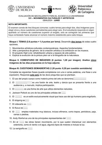 Examen de Movimientos Culturales y Artísticos (EBAU de 2024)