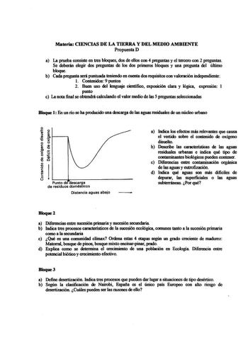 Materia CIENCIAS DE LA TIERRA Y DEL MEDIO AMBIENTE Propuesta O a La prueba consiste en tres bloques dos de ellos con 4 pregmitas y el tercero con 2 preguntas Se deberán elegir dos preguntas de los dos primeros bloques y una pregunta del último bloque b Cada pregunta será puntuada teniendo en cuenta dos requisitos con valoración independiente l Contenidos 9 puntos 2 Buen uso del lenguaje científico exposición clara y lógica expresión 1 punto c La nota final se obtendrá calculando el valor medio …