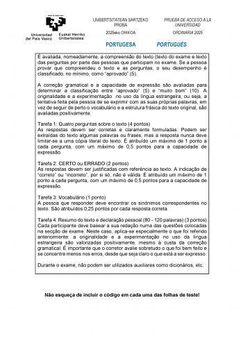 Examen de Portugués (EAU de 2025)