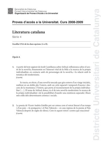Examen de Literatura Catalana (selectividad de 2009)