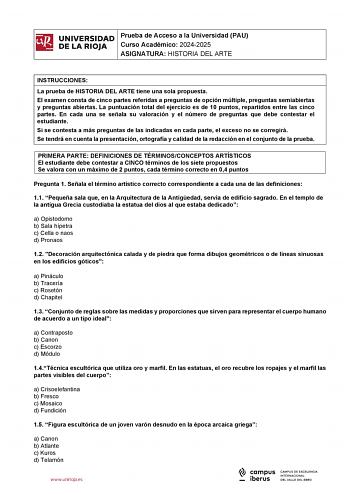 Examen de Historia del Arte (EBAU de 2025)