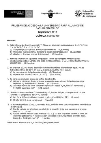 Examen de Química (PAU de 2012)