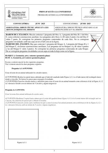 Examen de Dibujo Técnico Aplicado a las Artes Plásticas y al Diseño II (PAU de 2025)